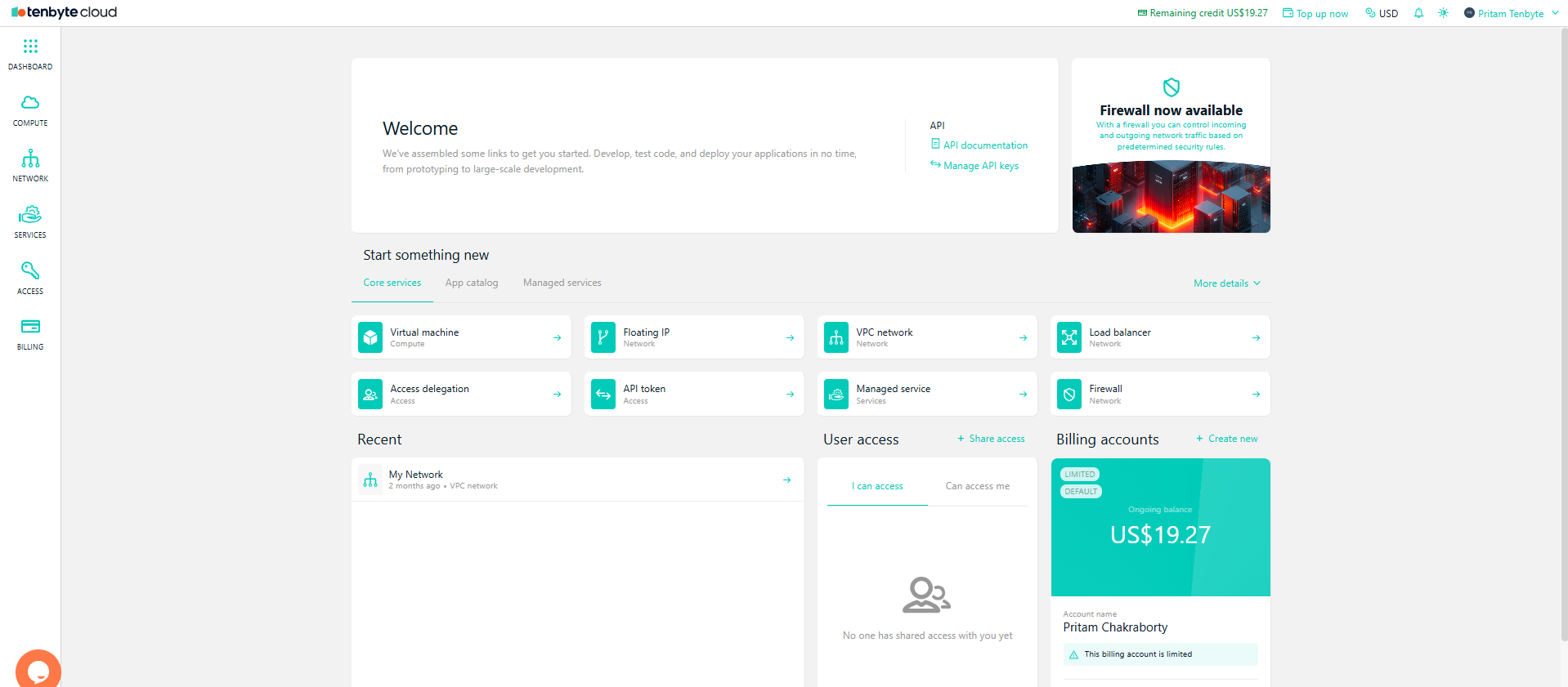 Tenbyte Cloud Dashboard
