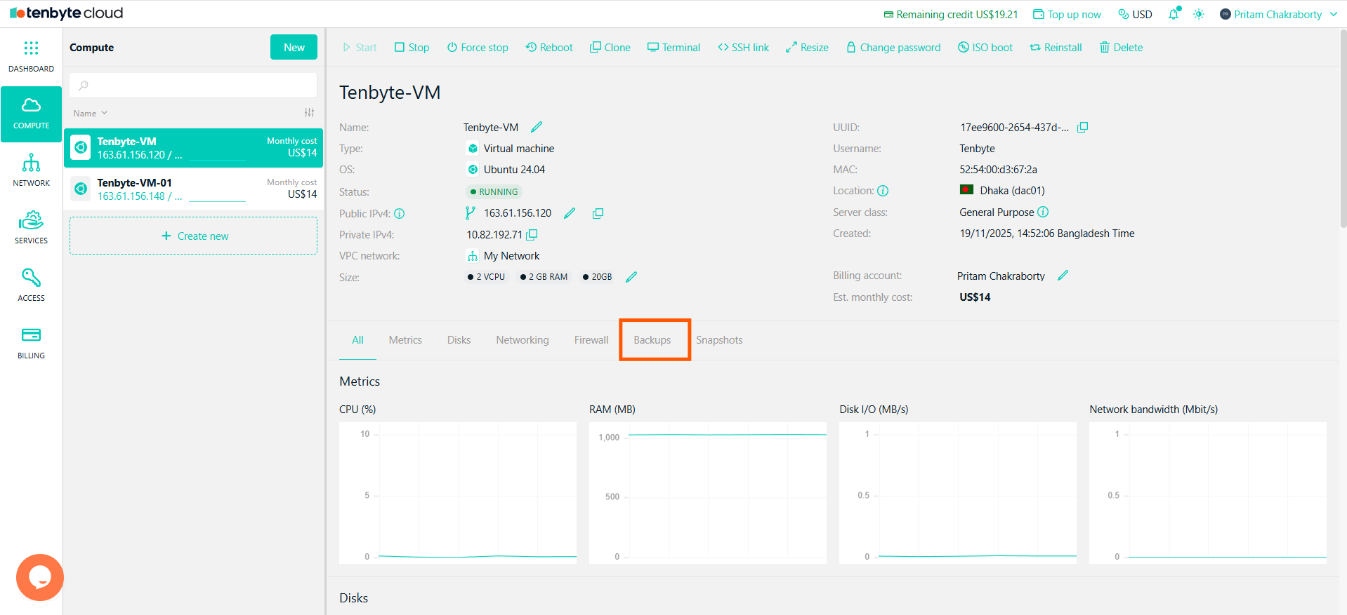 Navigate to the Backups Tab