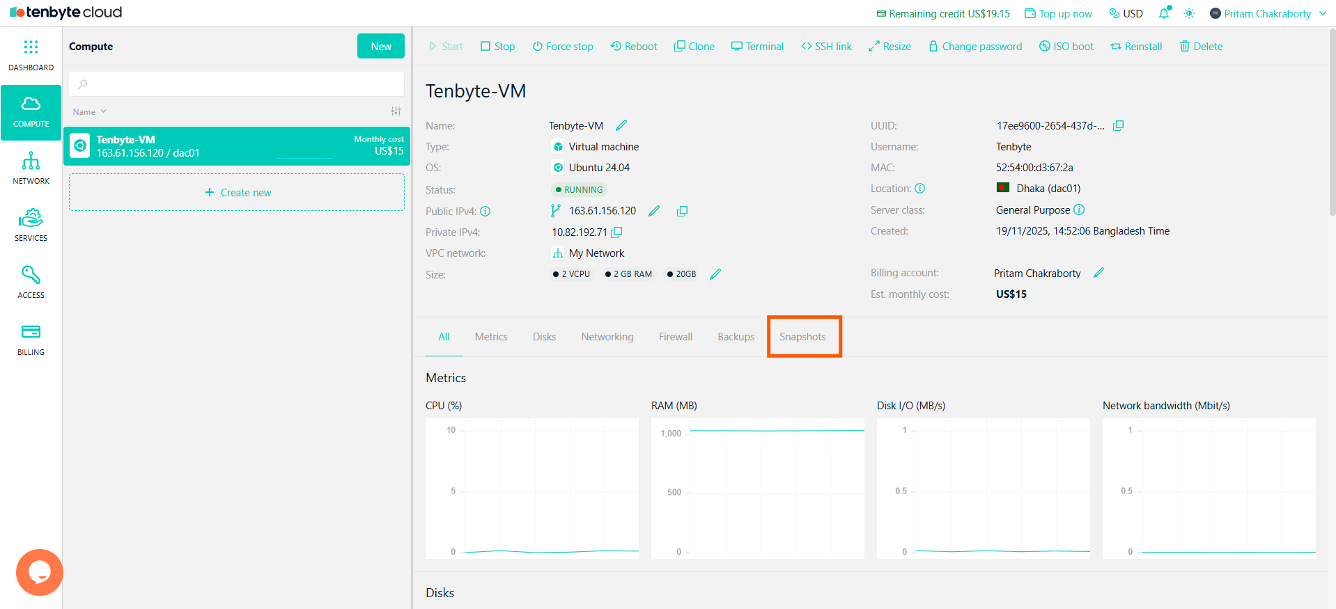 Navigate to the Snapshot Tab