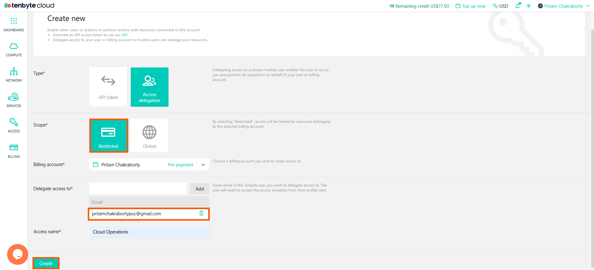 Access Delegation for Restricted Scope