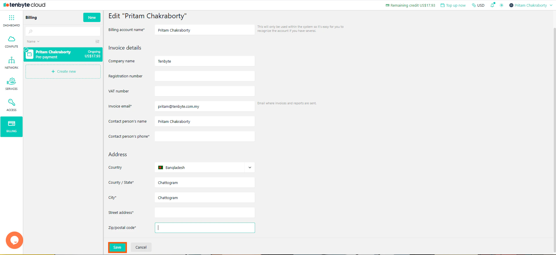 Edit Billing Account Information