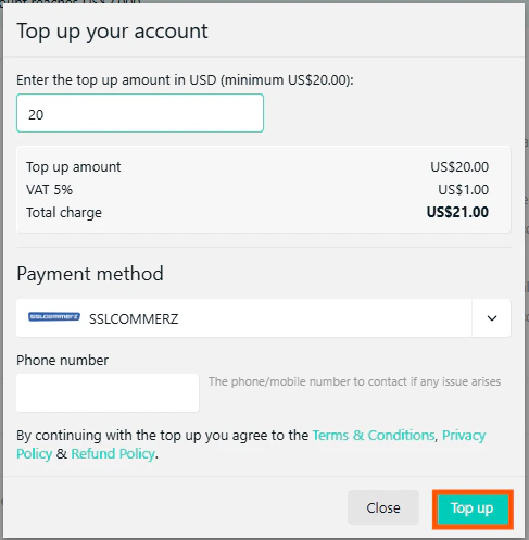 Top Up Your Account