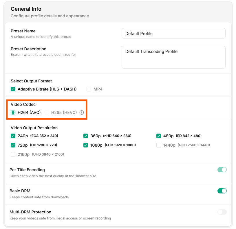 Video Codec Configuration