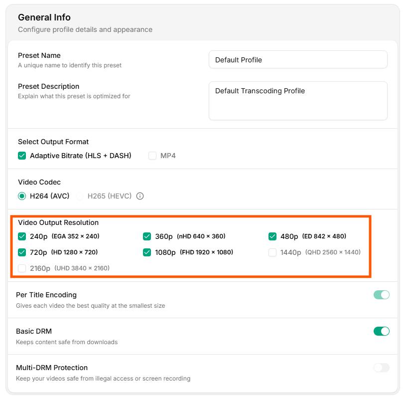 Video Output Resolution