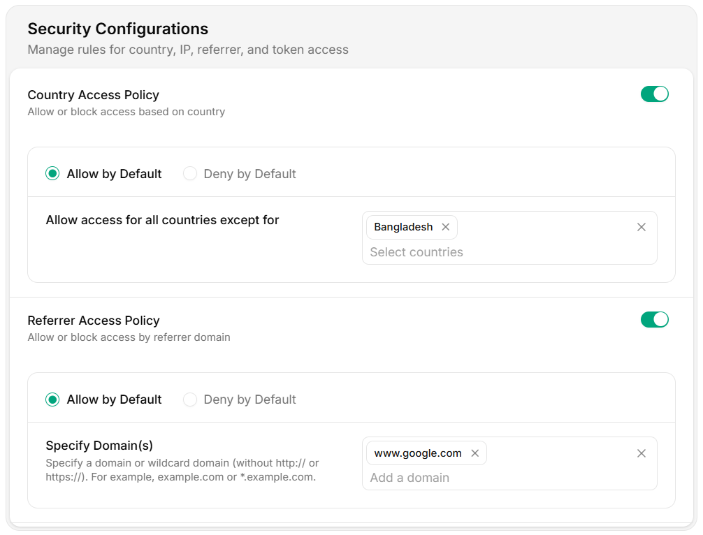 Security Settings Dashboard