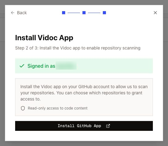 GitHub app installation step