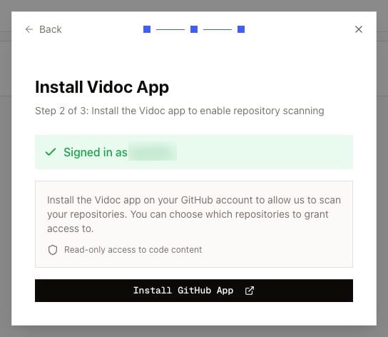 GitHub app installation step