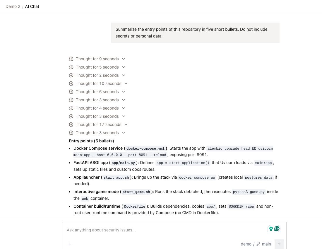 AI Chat answer about demo repository entry points