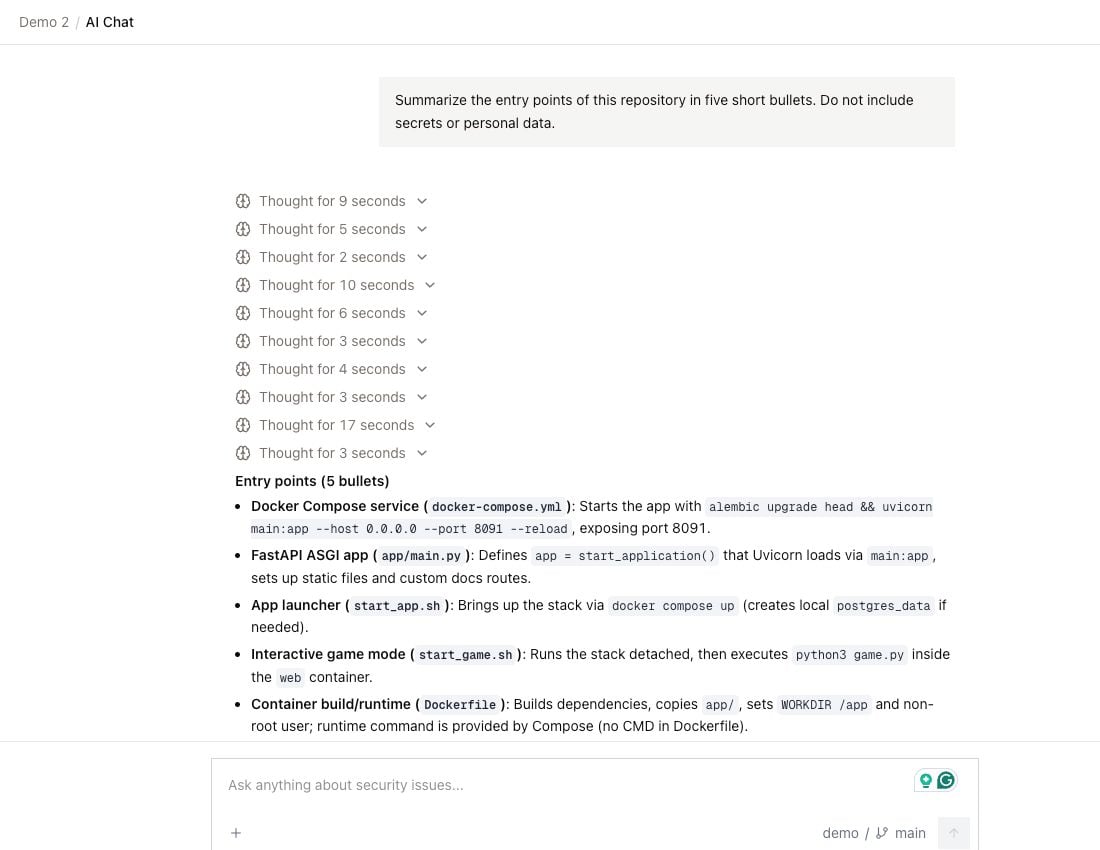AI Chat answer about demo repository entry points
