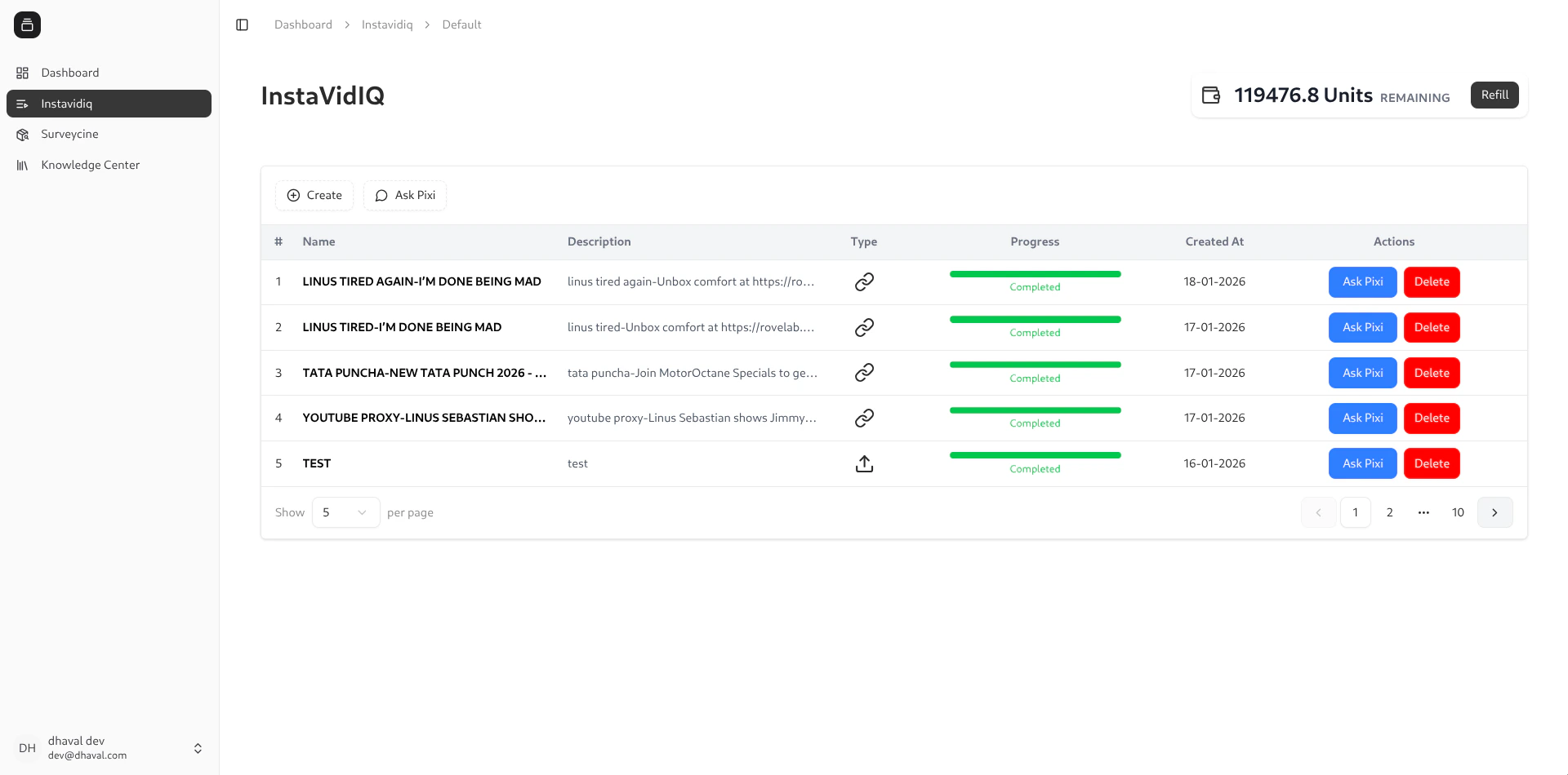 Instavidiq folder data table