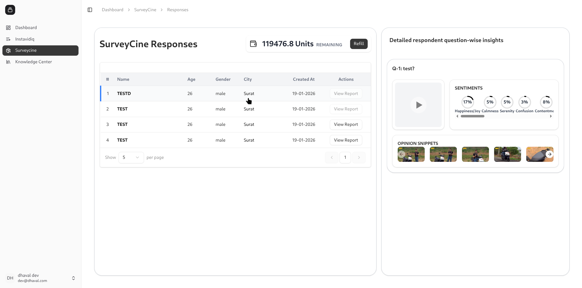Survey response view