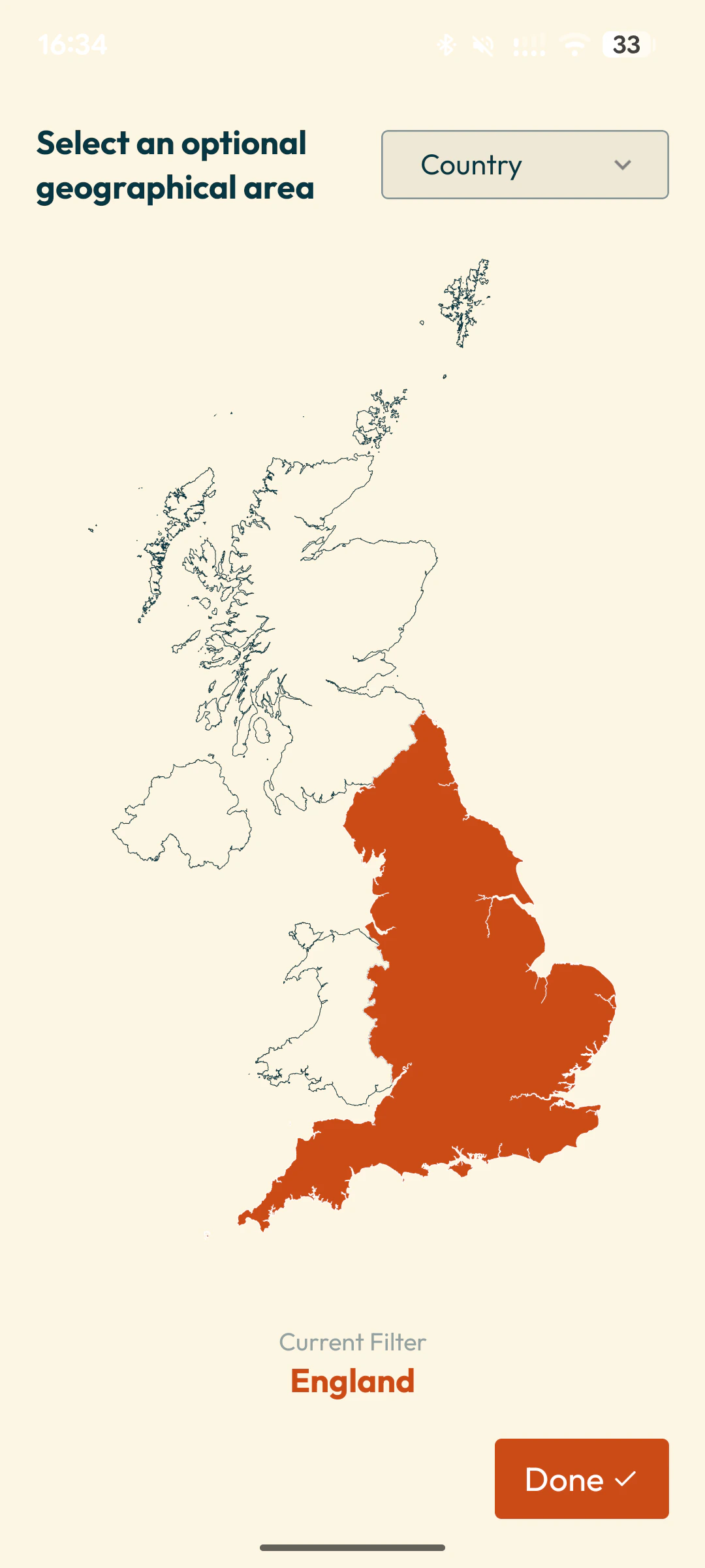 Geographic area selection screen