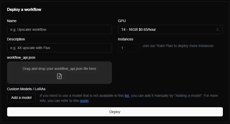 Deploy your own comfy workflow