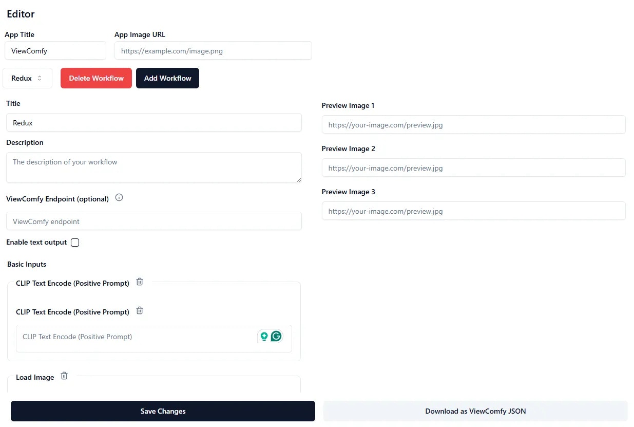 ViewComfy app editor