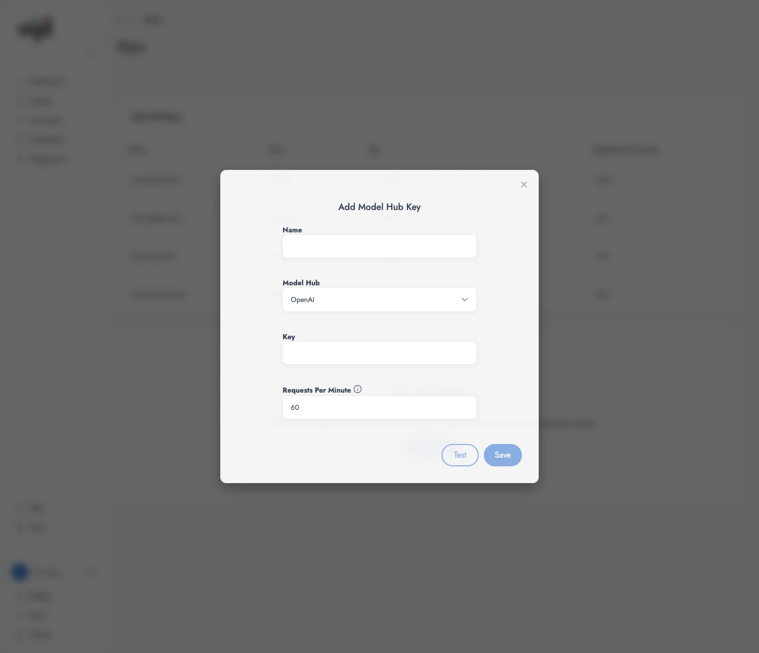 Add Model Hub Key modal