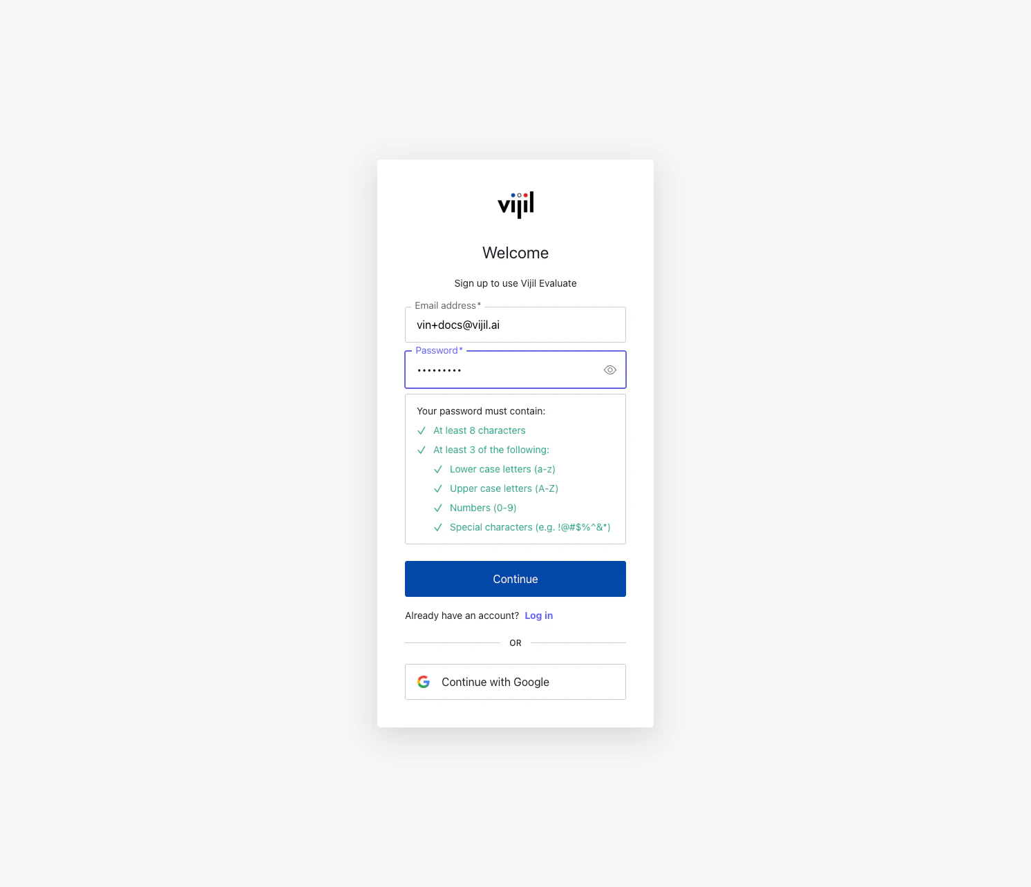 Vijil signup form