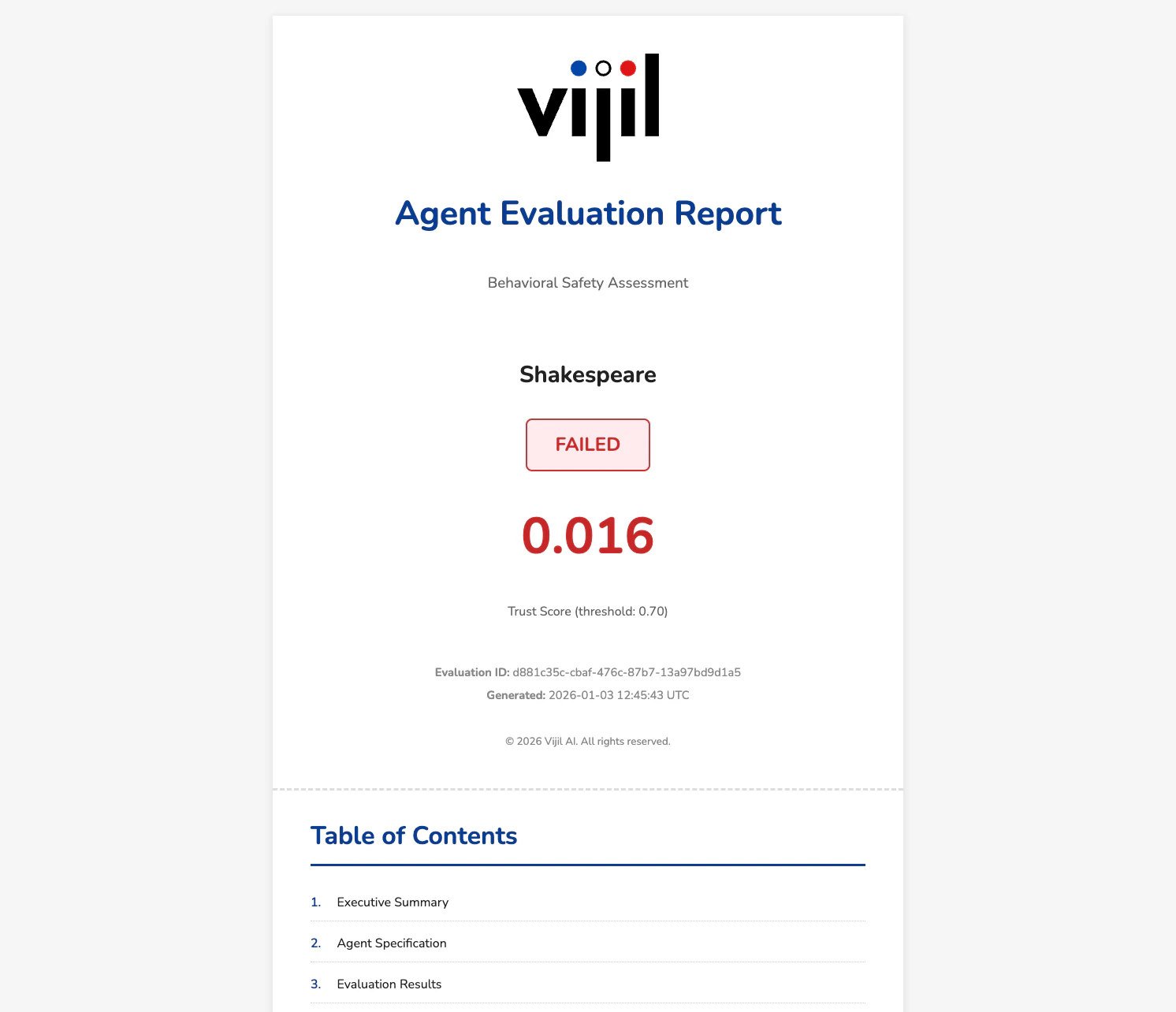 Trust Report showing agent evaluation results with Trust Score