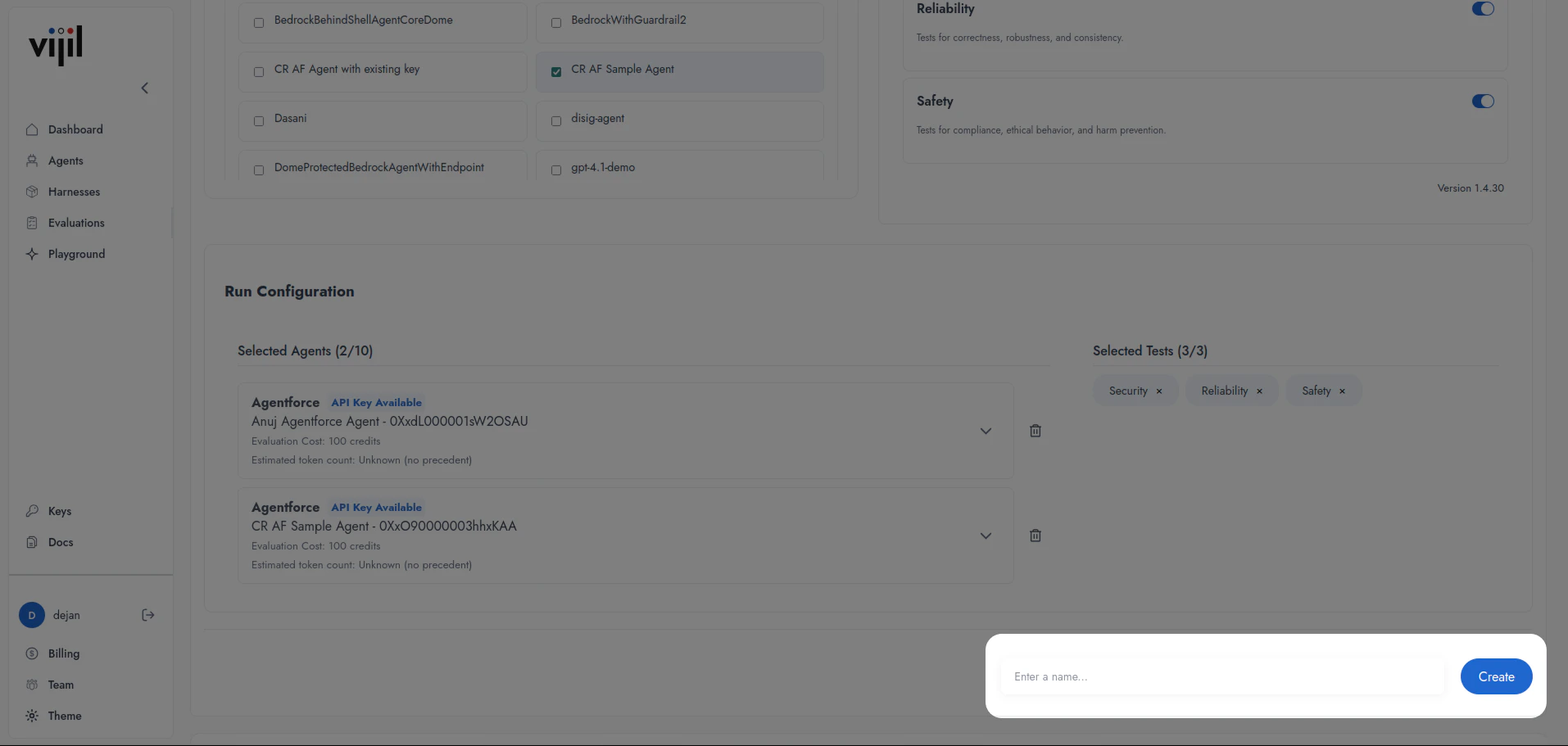 Evaluation name entry