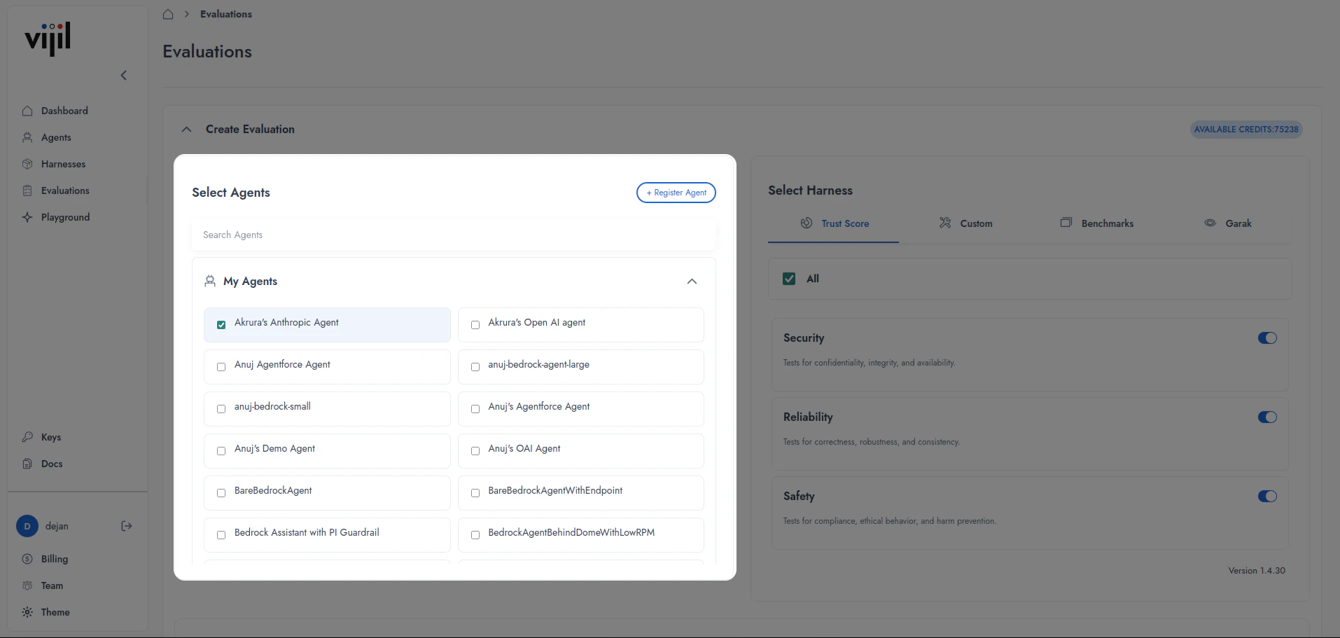 Agent selection in an Evaluation