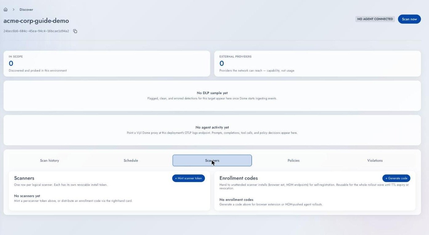 The Scanners sub-tab of a Target before any Collector has enrolled