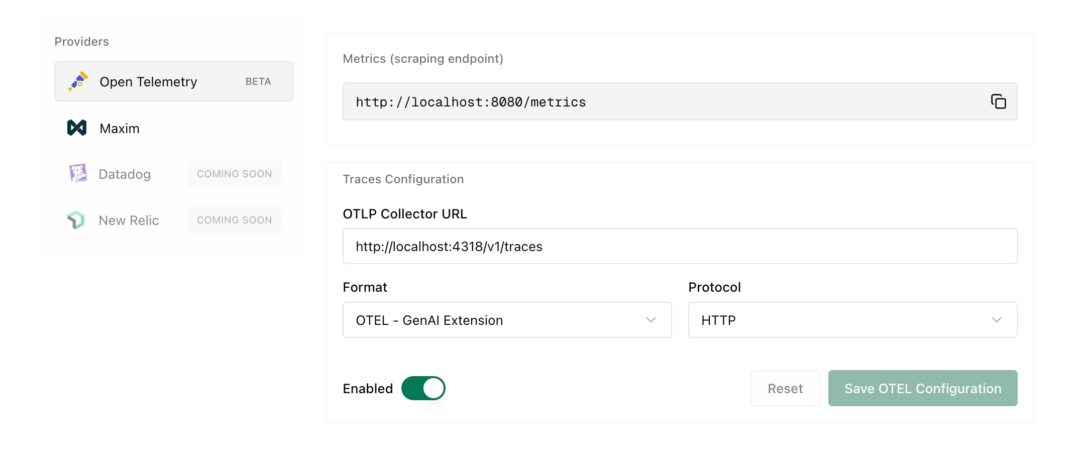 Otel UI setup
