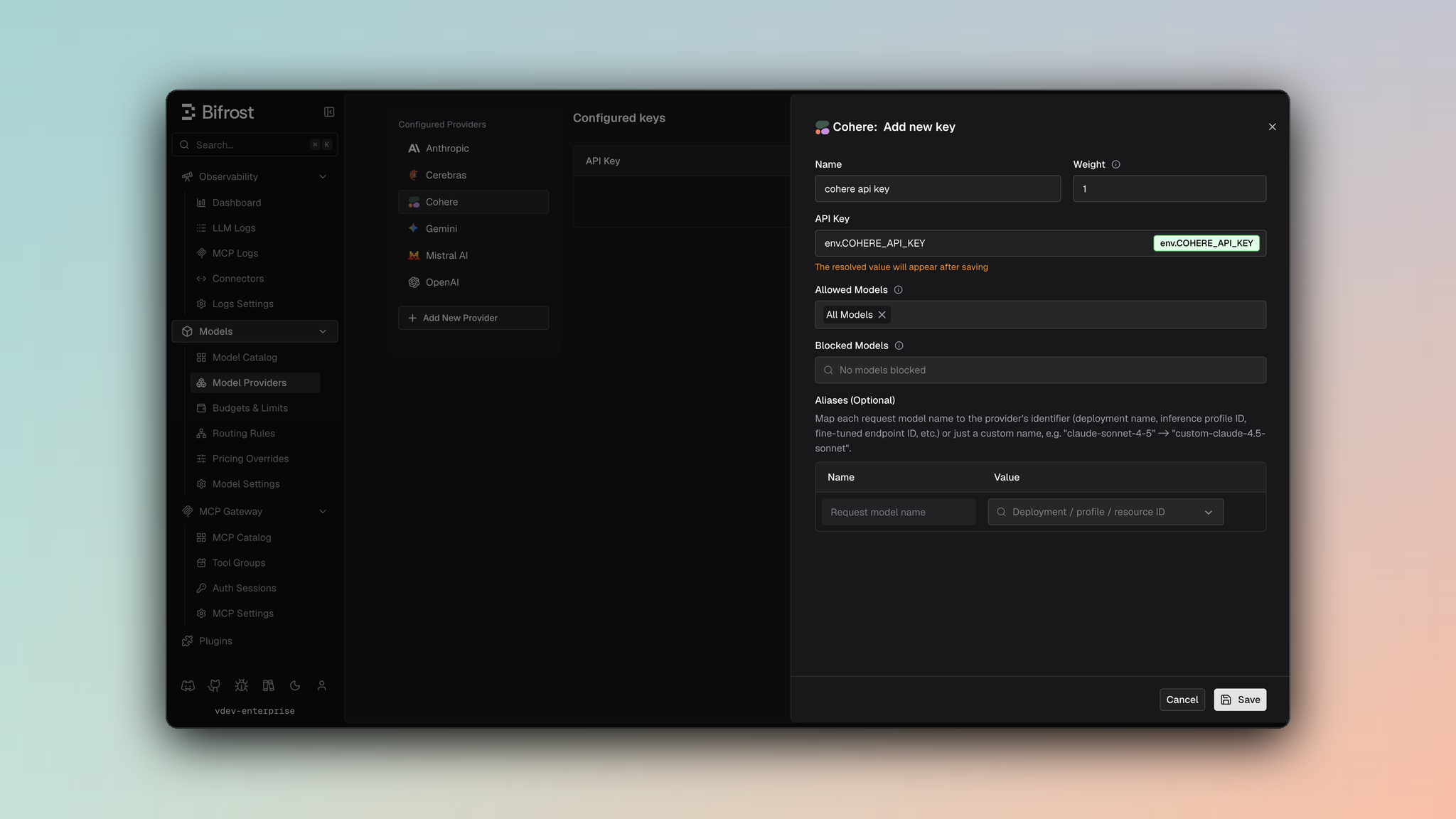 Cohere provider dashboard