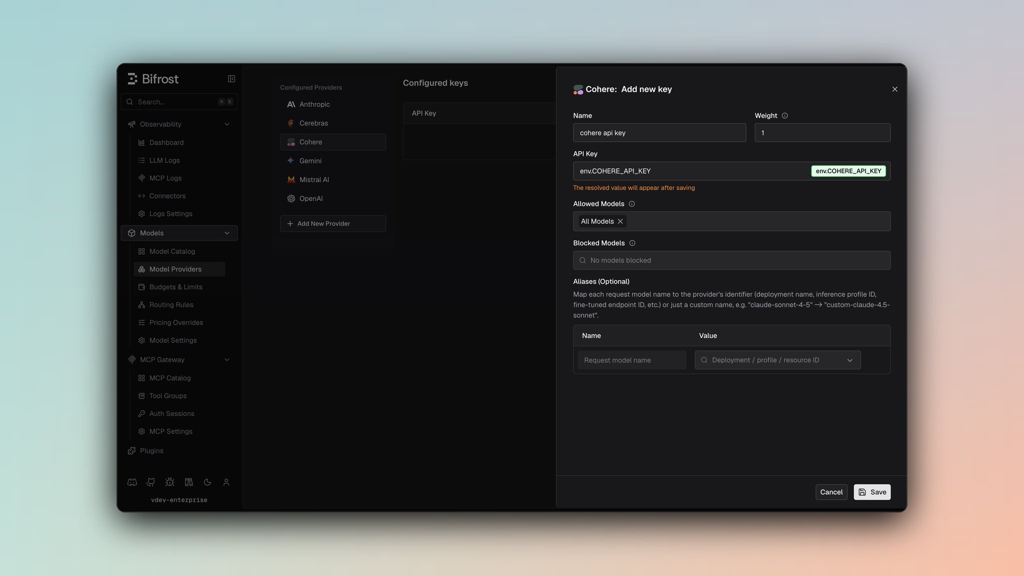 Cohere provider dashboard