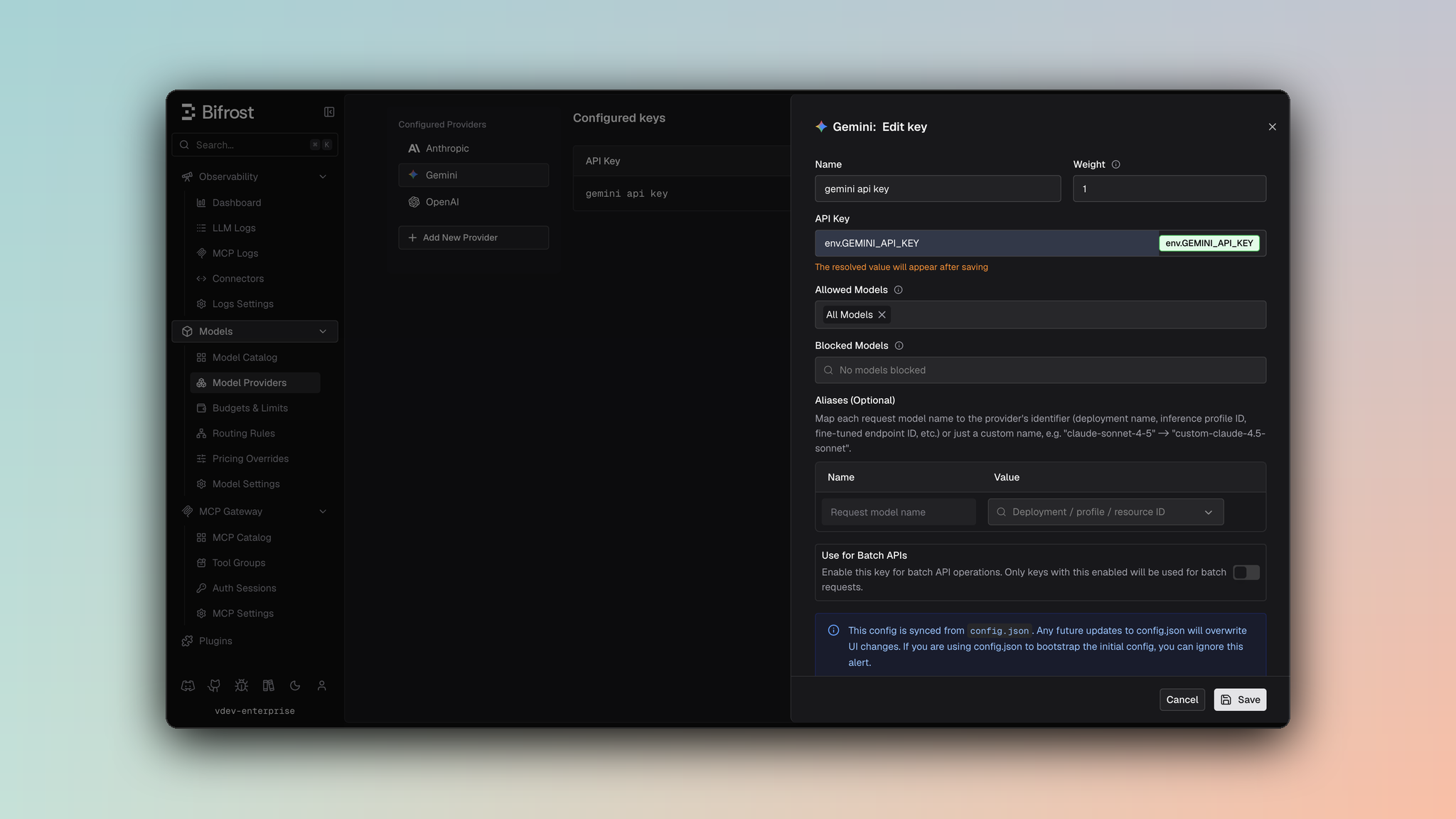 Gemini provider dashboard