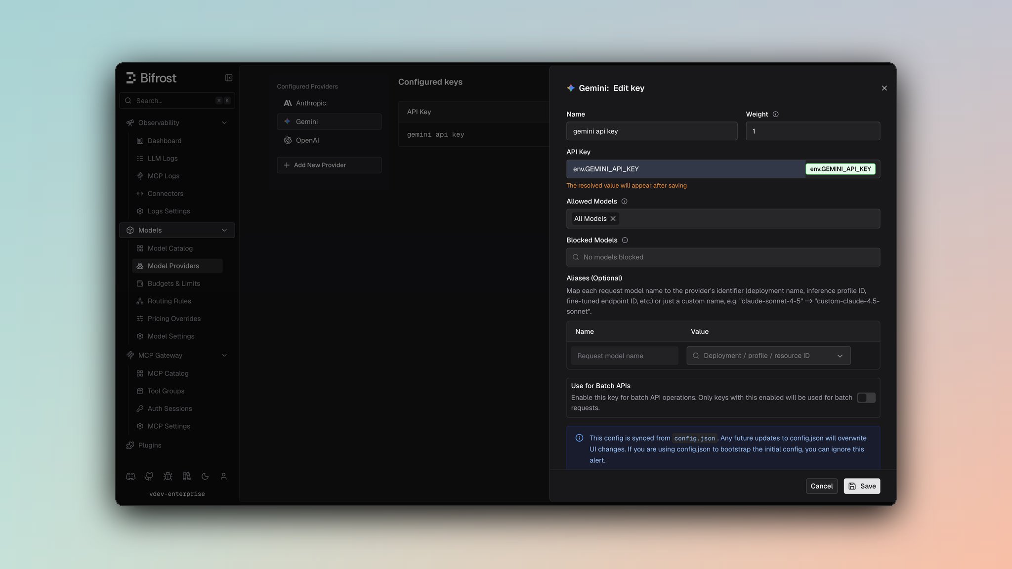 Gemini provider dashboard