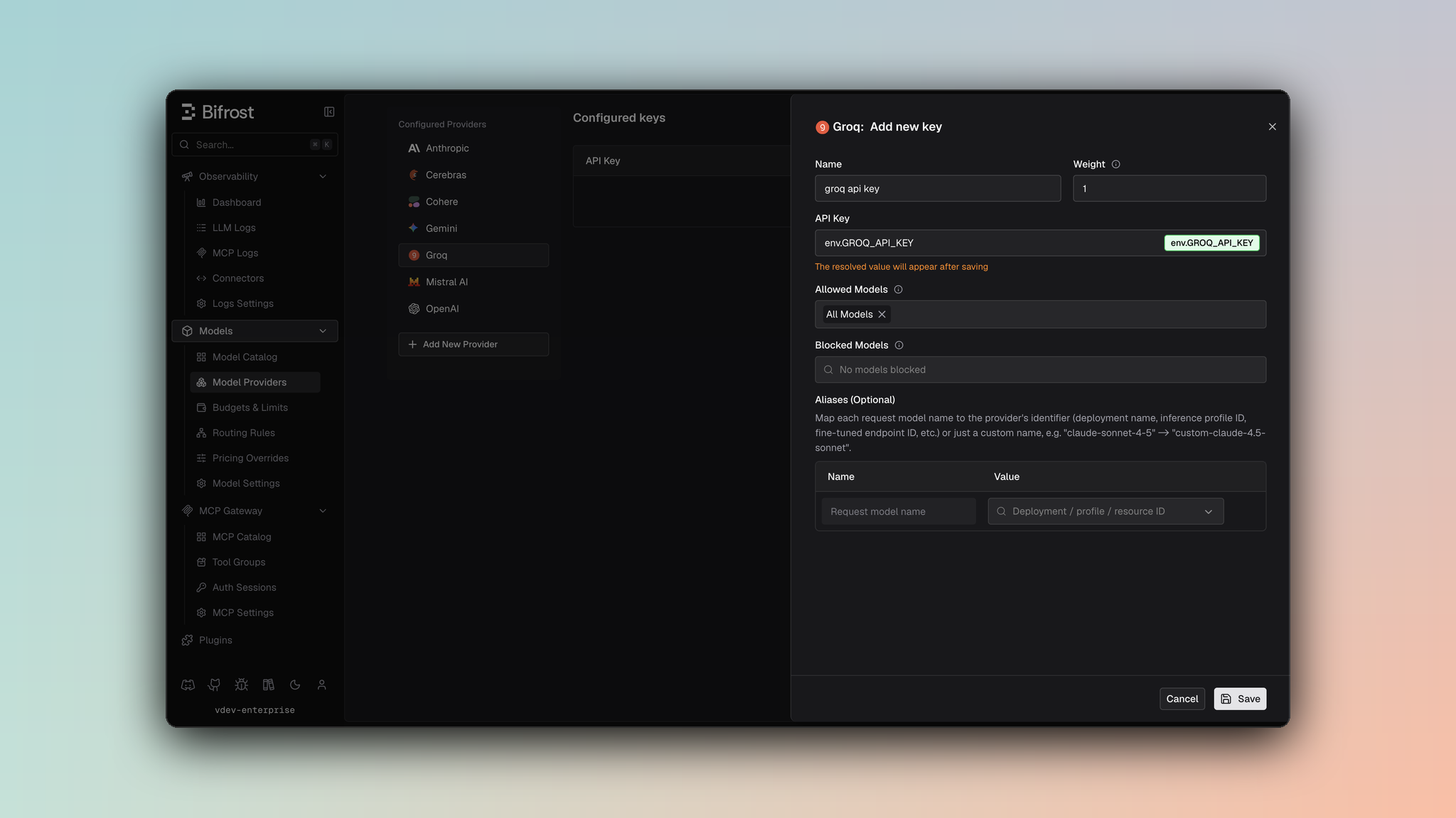 Groq provider dashboard