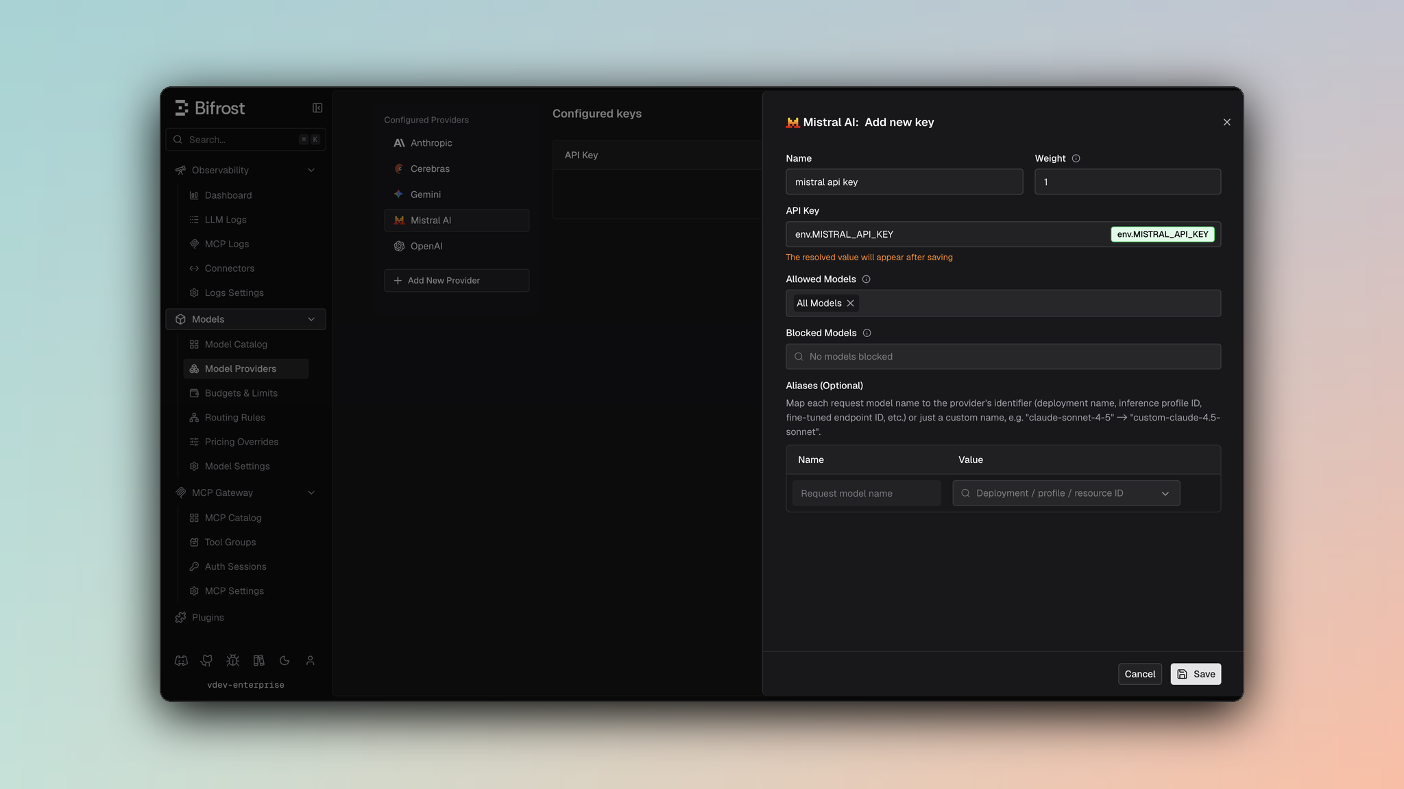 Mistral provider dashboard
