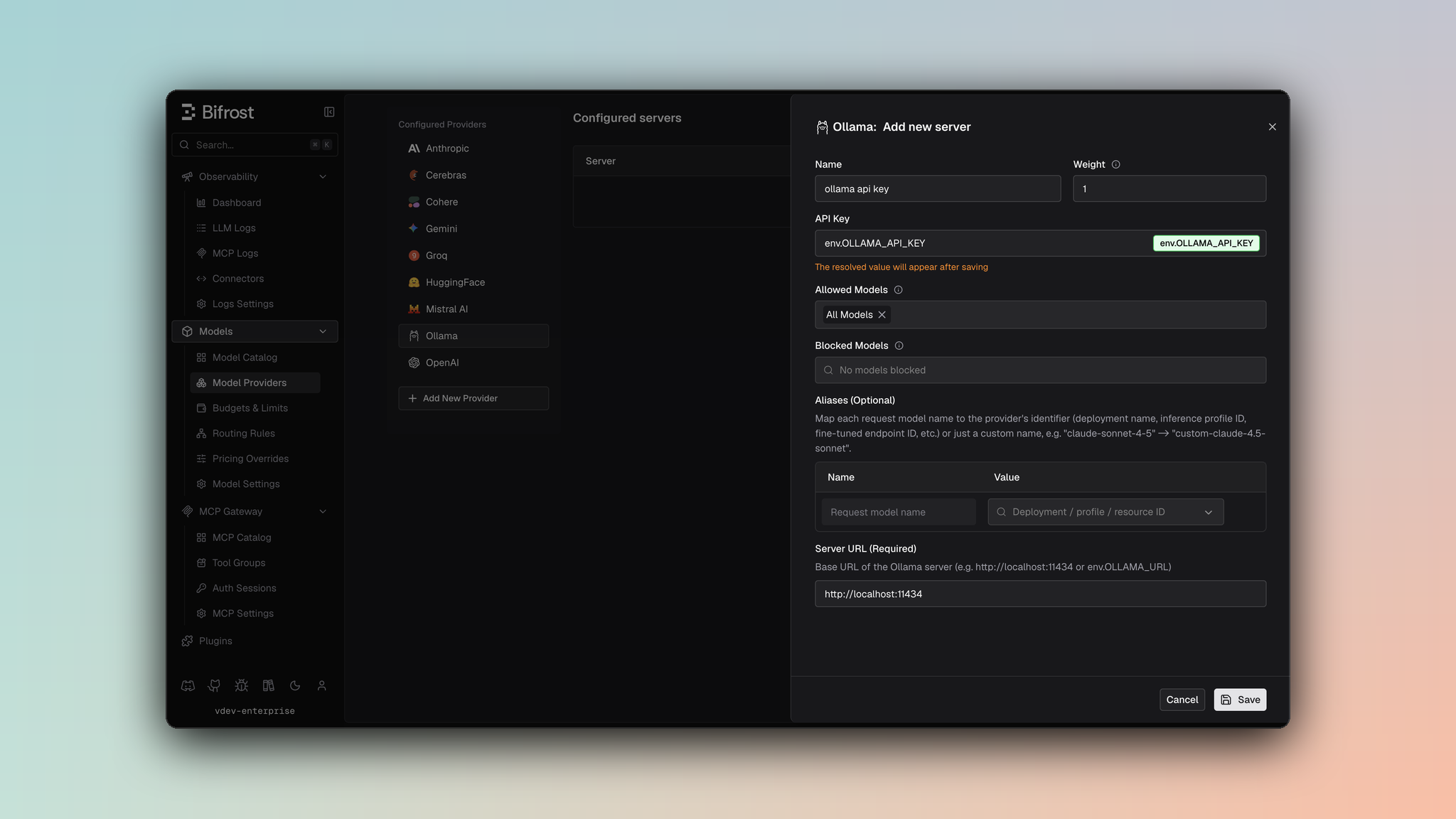 Ollama provider dashboard