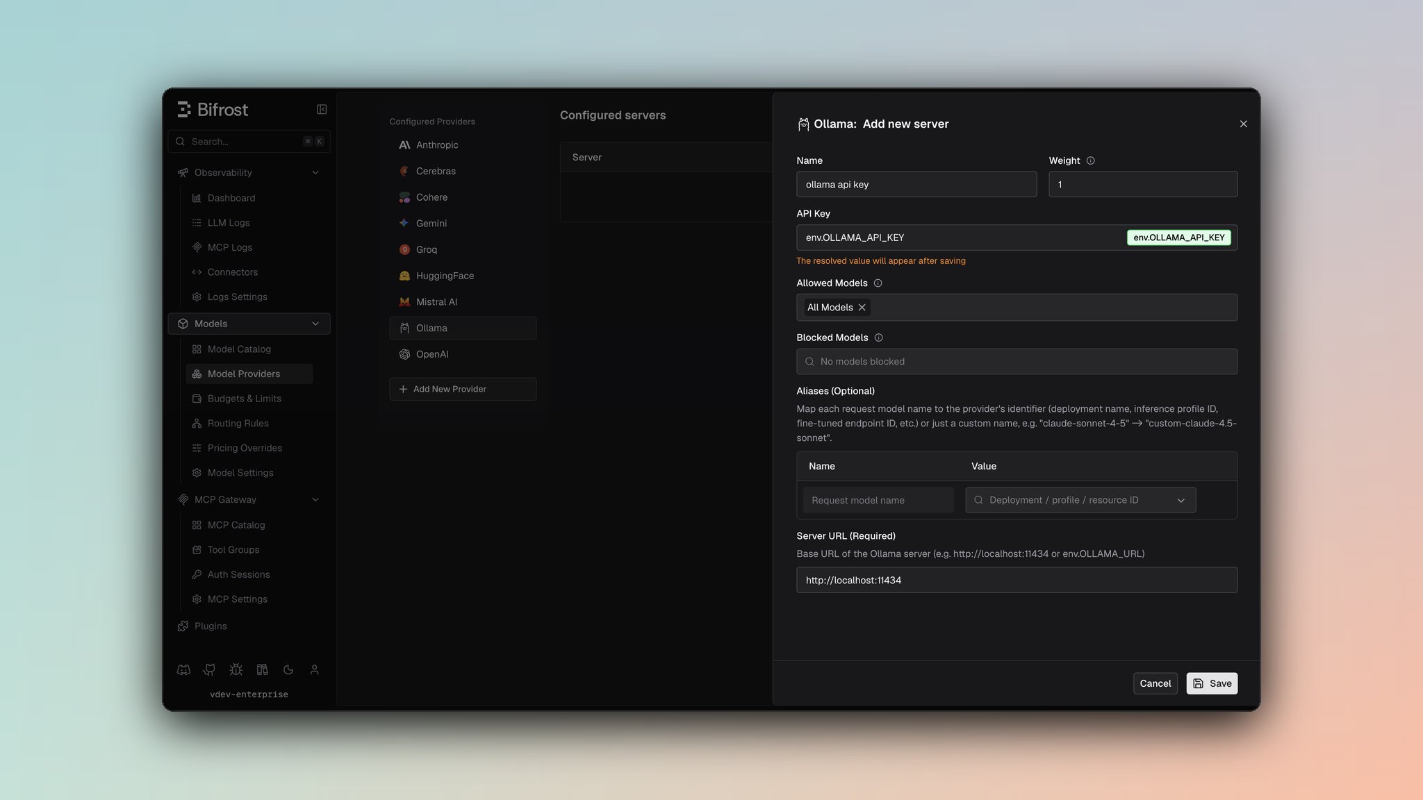 Ollama provider dashboard