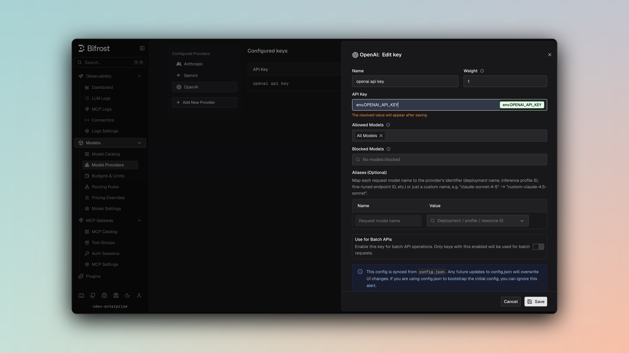 OpenAI provider dashboard