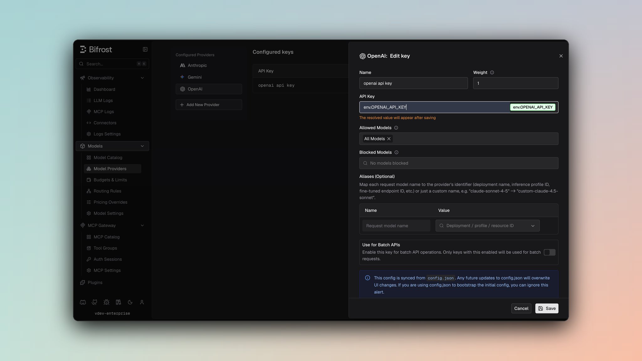 OpenAI provider dashboard