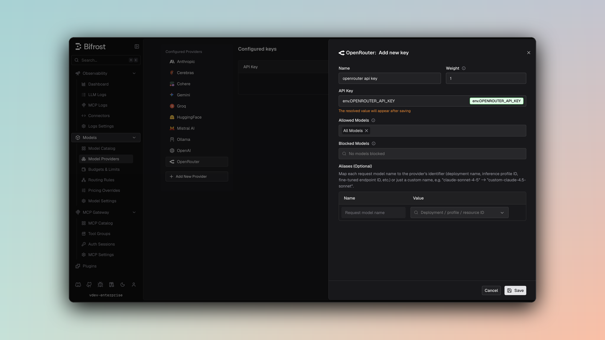OpenRouter provider dashboard