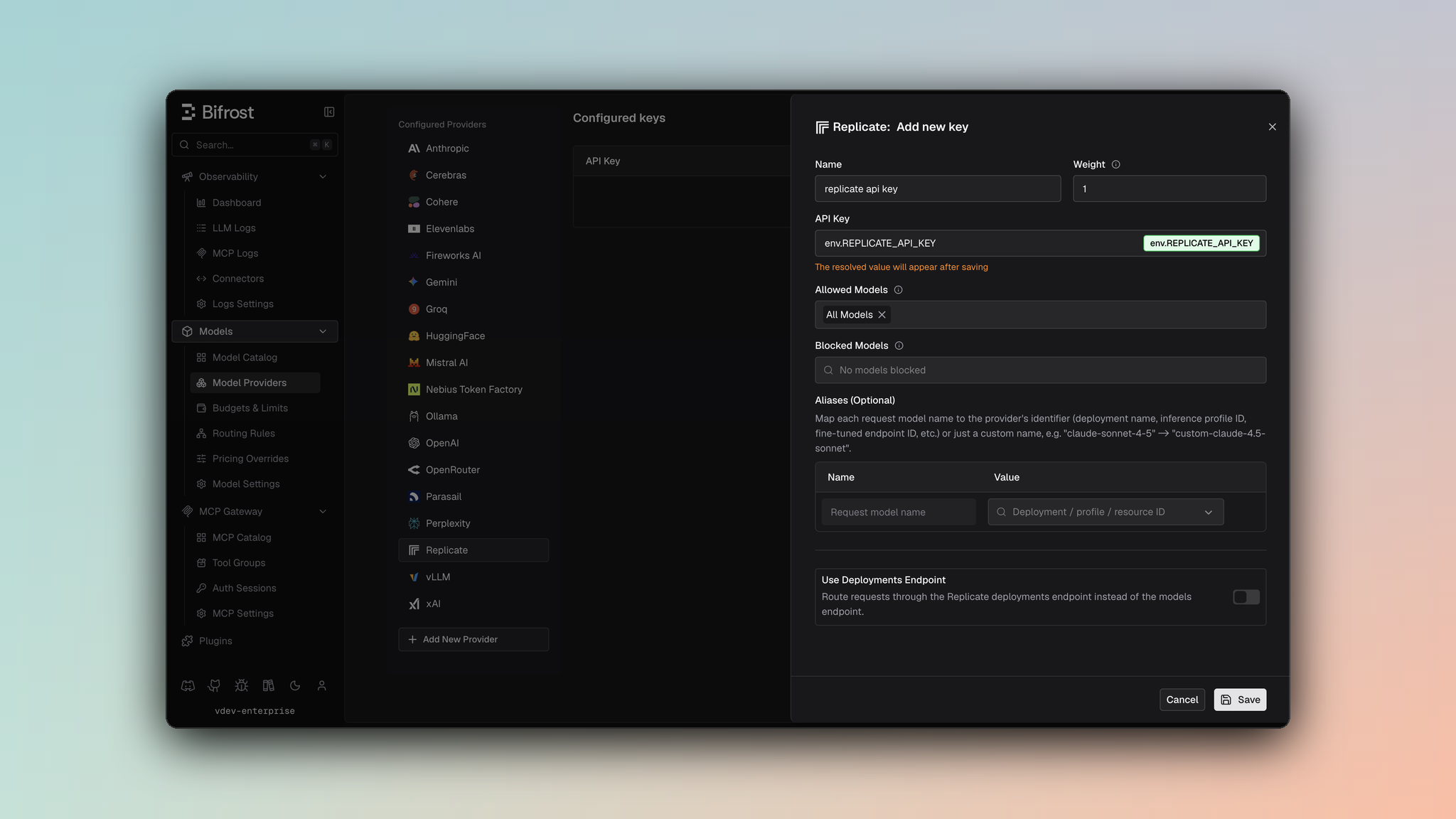 Replicate provider dashboard