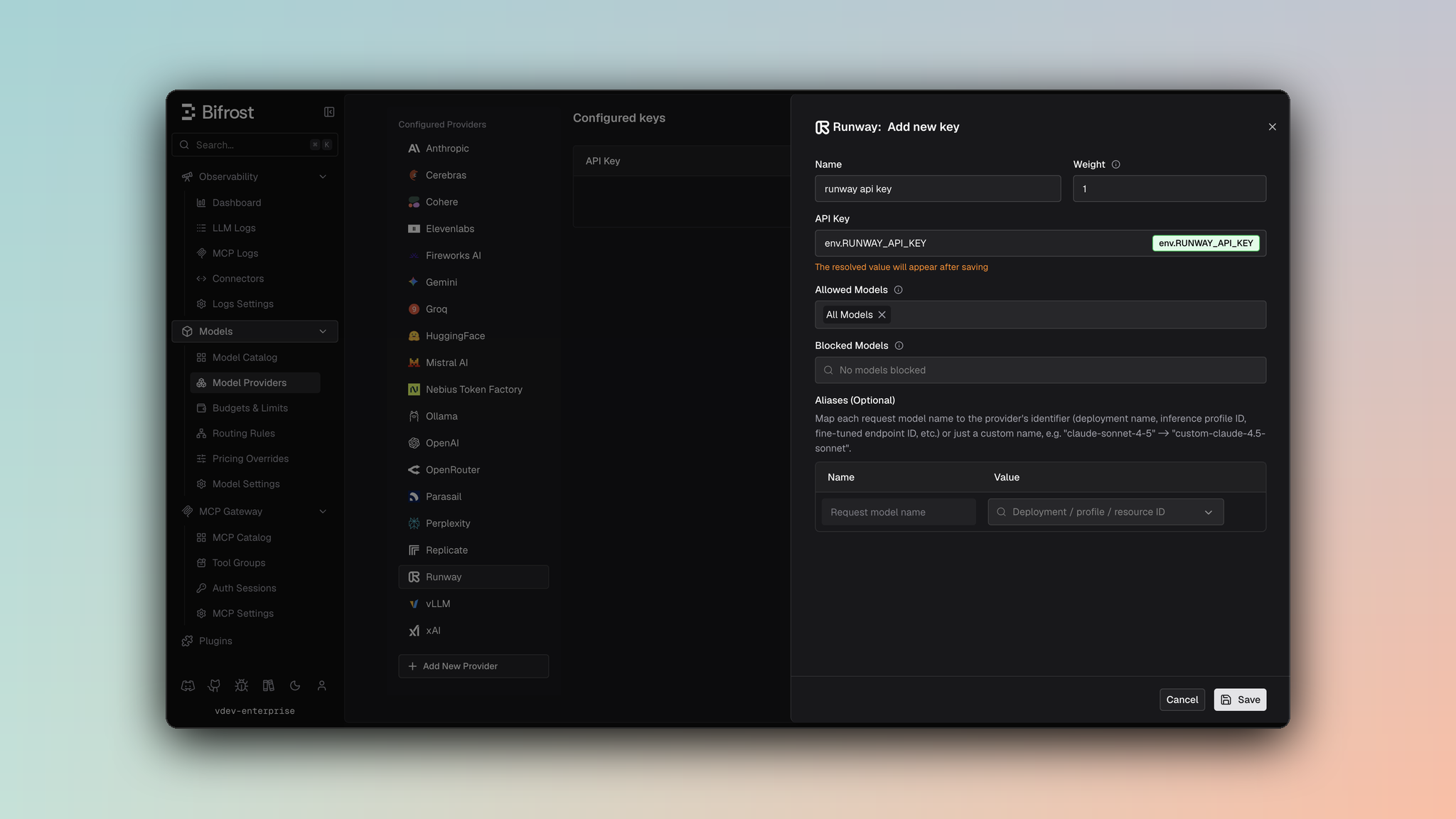 Runway ML provider dashboard