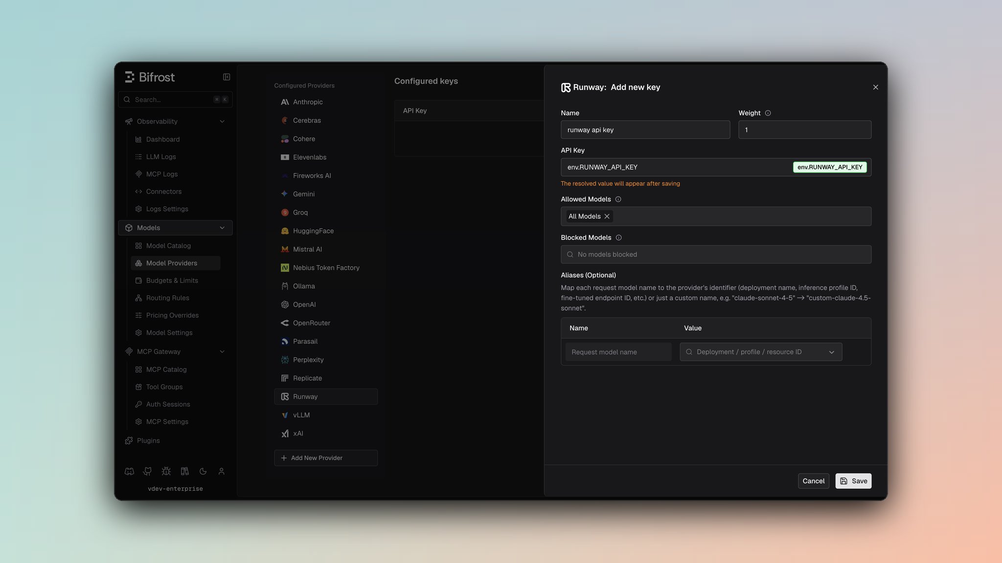Runway ML provider dashboard