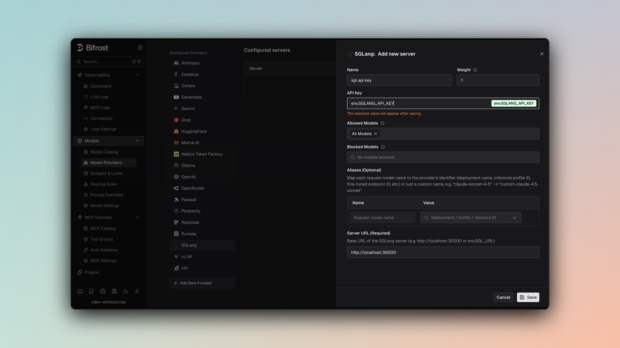 SGLang provider dashboard
