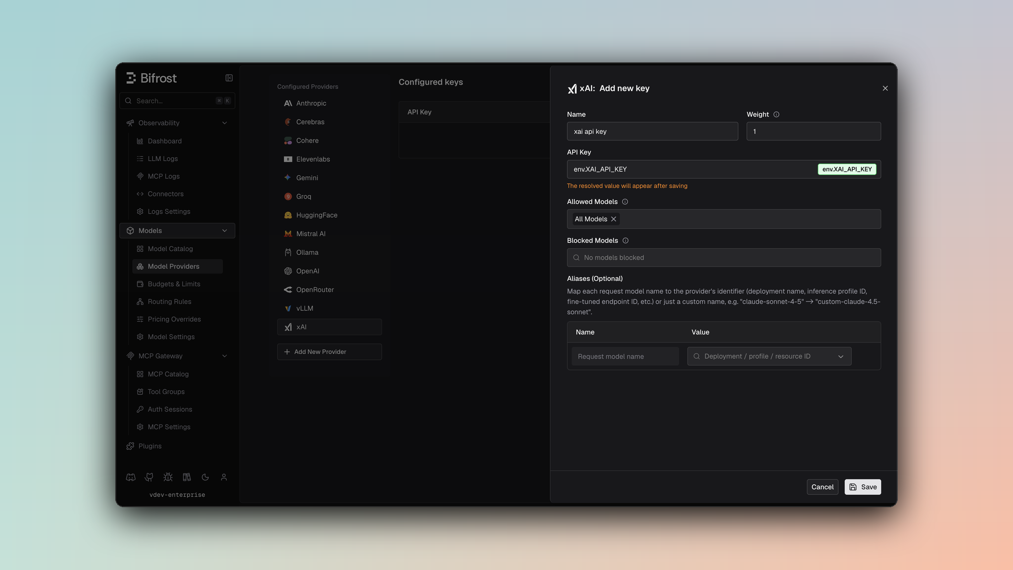 xAI provider dashboard