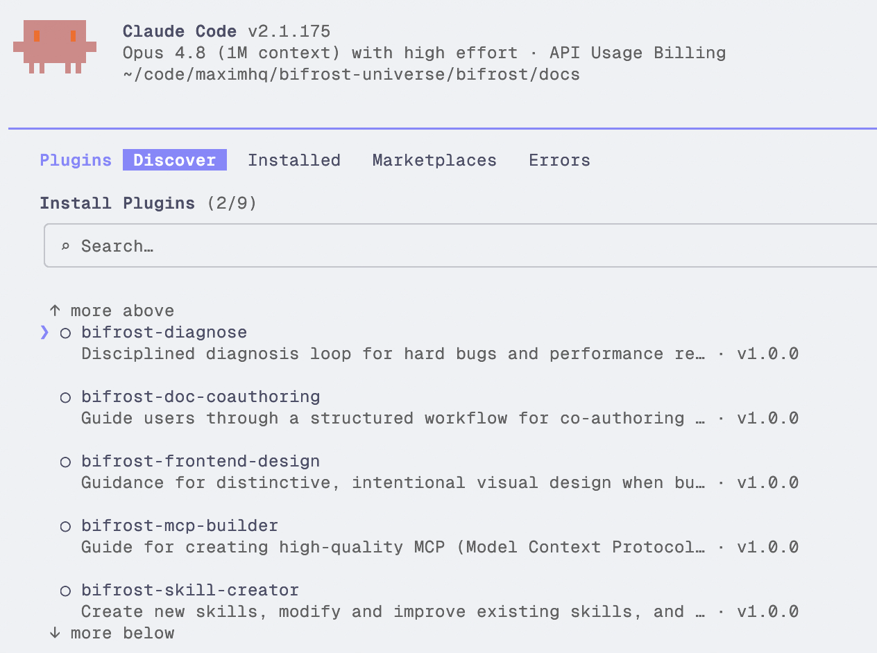 Claude Code showing individual Vikat skill plugins