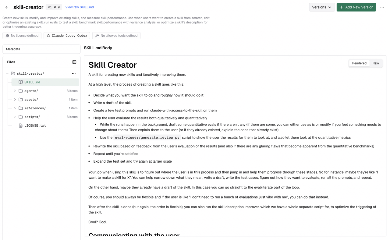 Edit action on a skill detail page