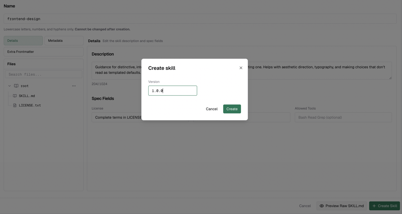 Publishing the first skill version