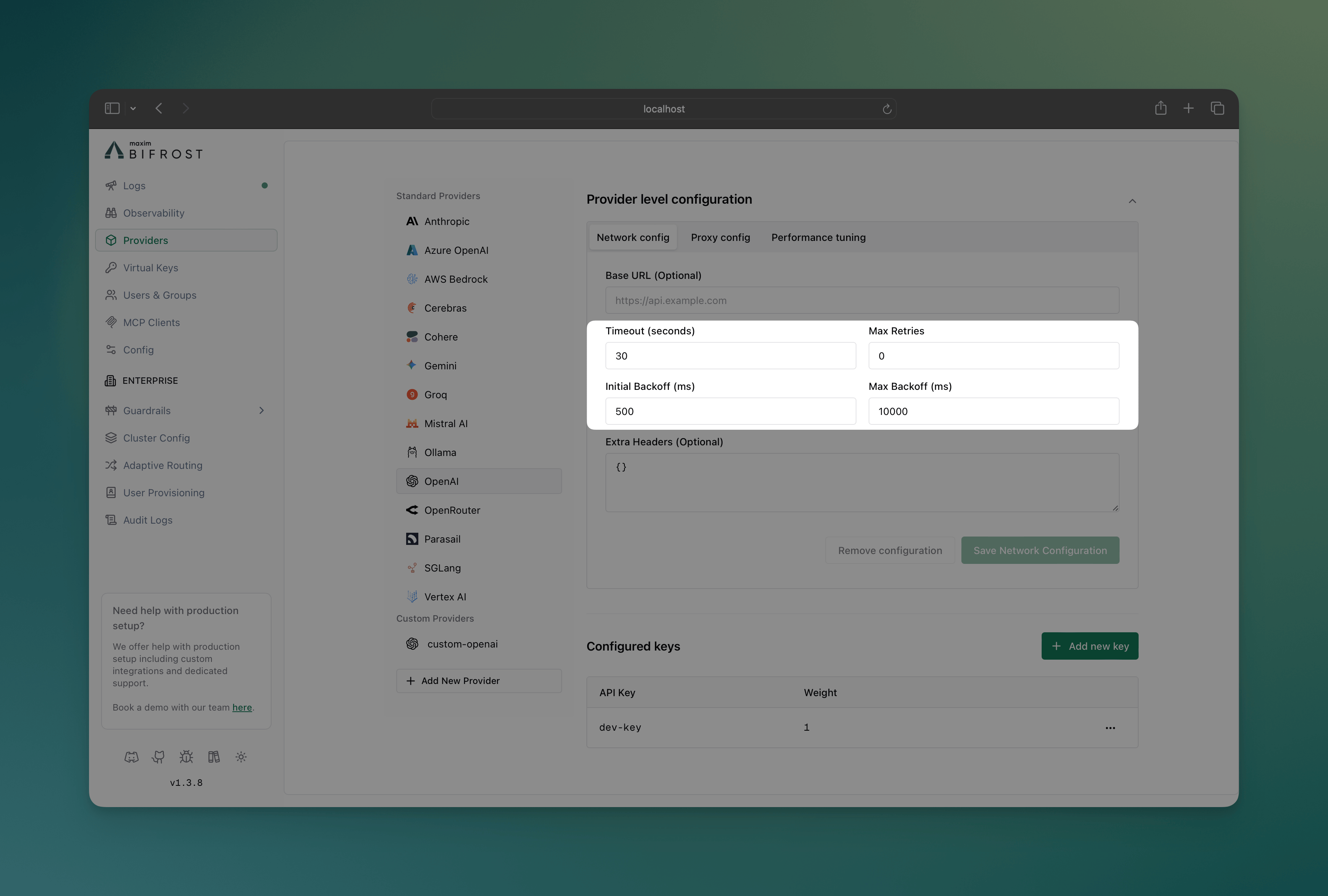 Retry Configuration Interface