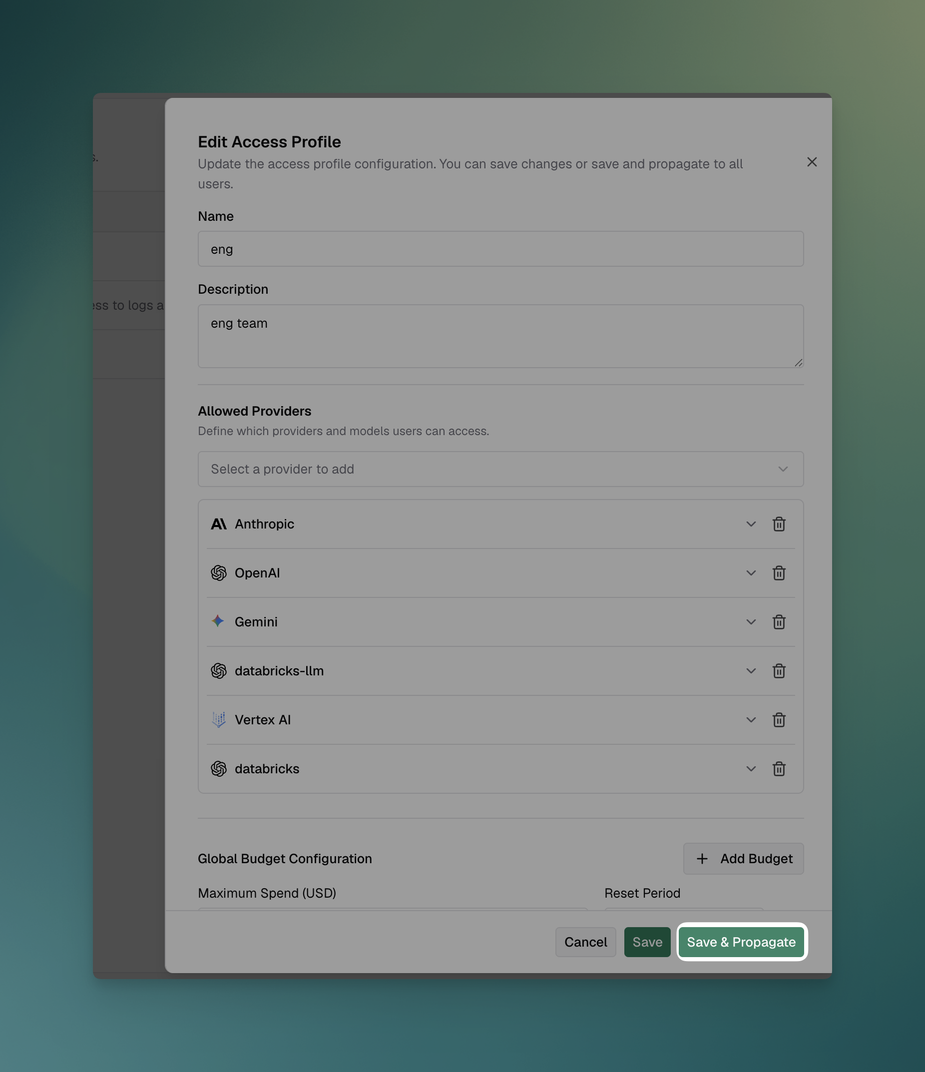Access Profiles save and propagate dialog