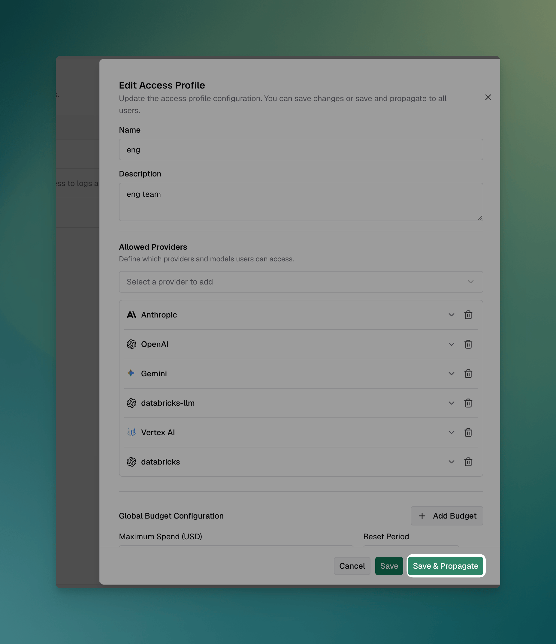 Access Profiles save and propagate dialog