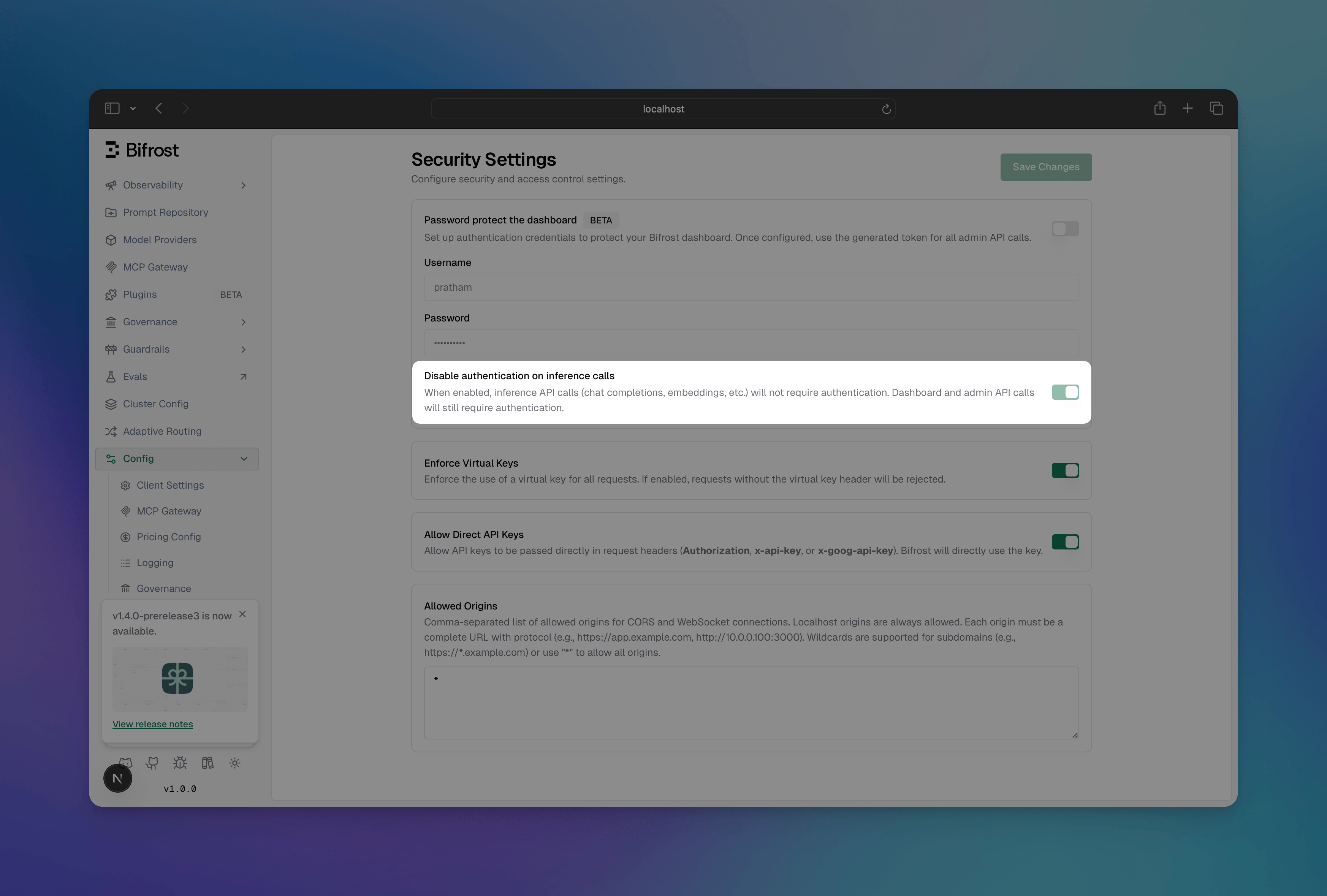 Disable Auth on Inference
