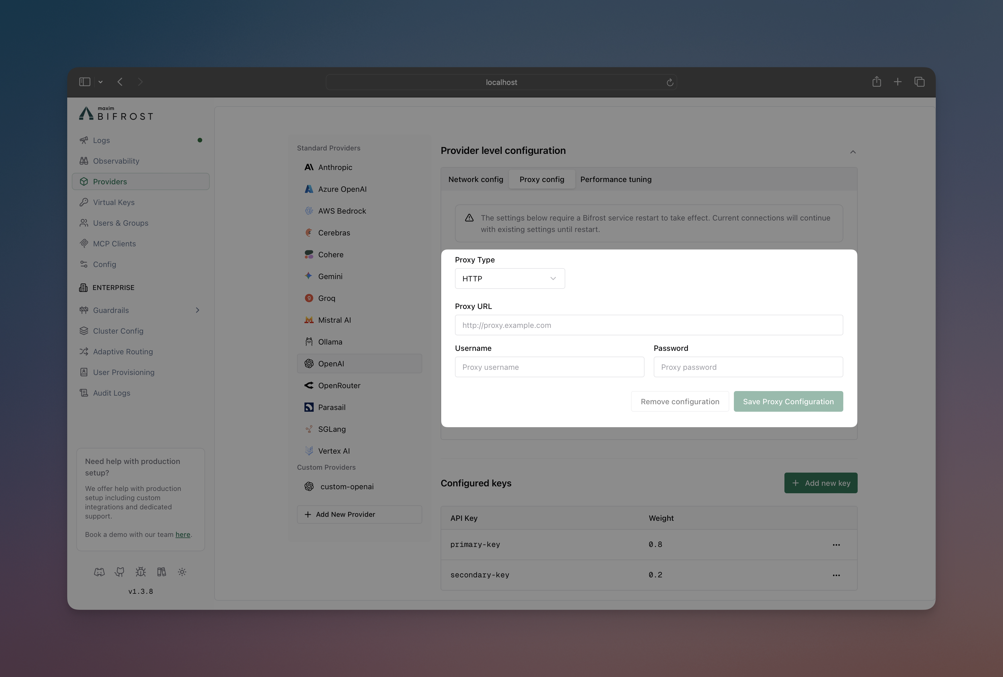 Proxy Configuration Interface