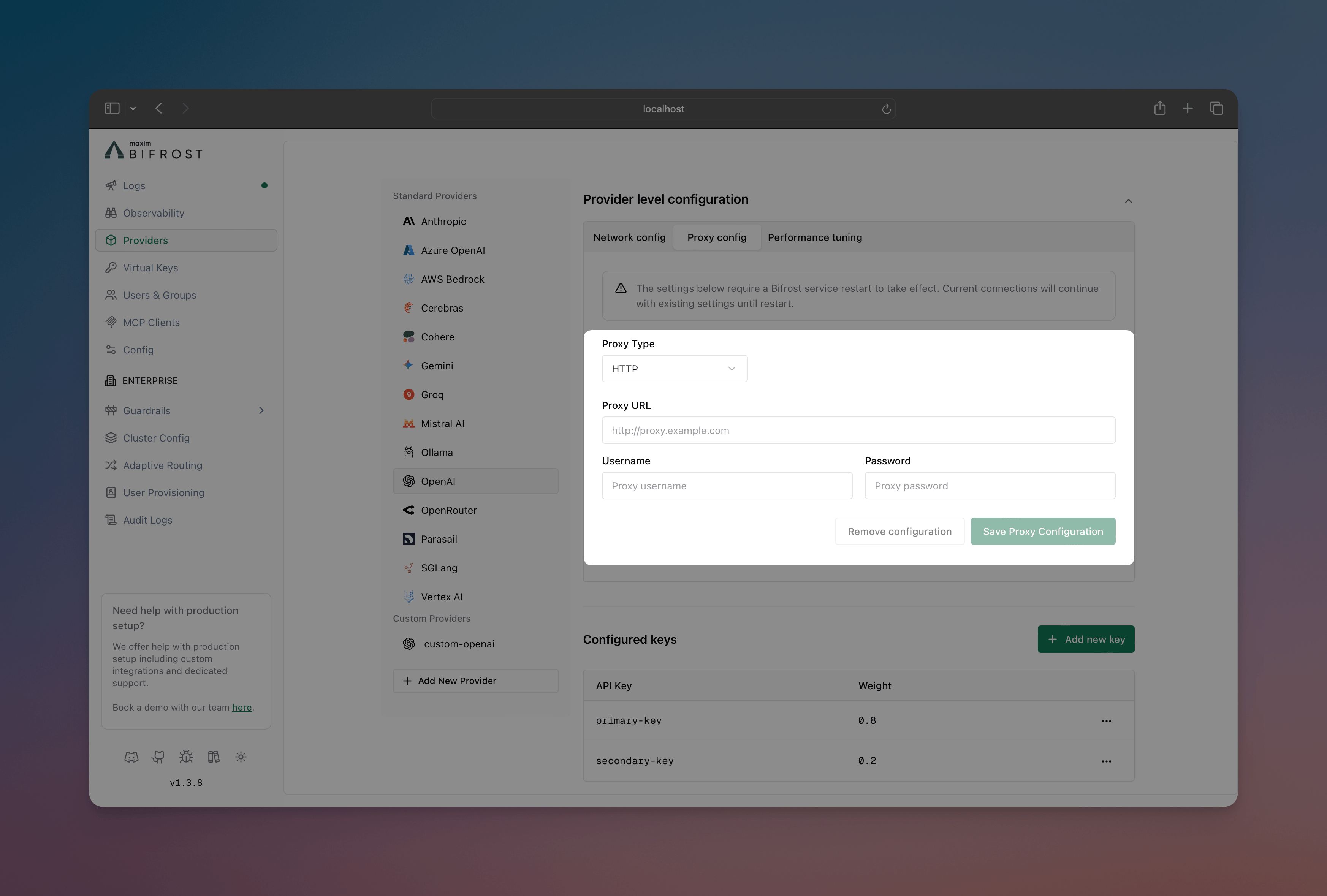 Proxy Configuration Interface